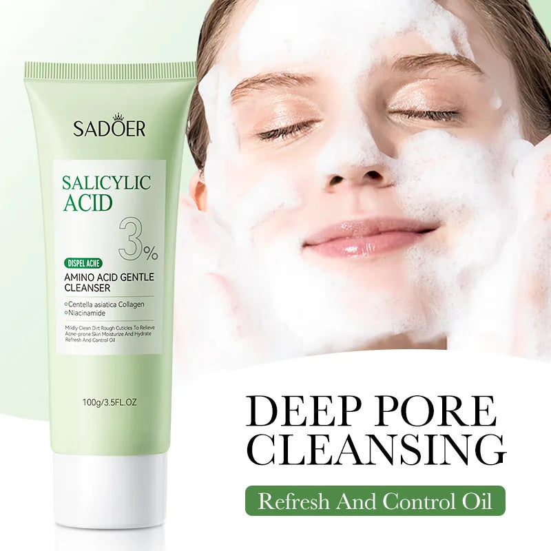 SADOER Salicylic Acid Facial Cleanser Face Wash Foam Face Cleanser
