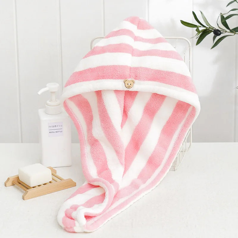 Hair Cap for Women Turban Water-Absorbent Quick-Drying Striped Shower