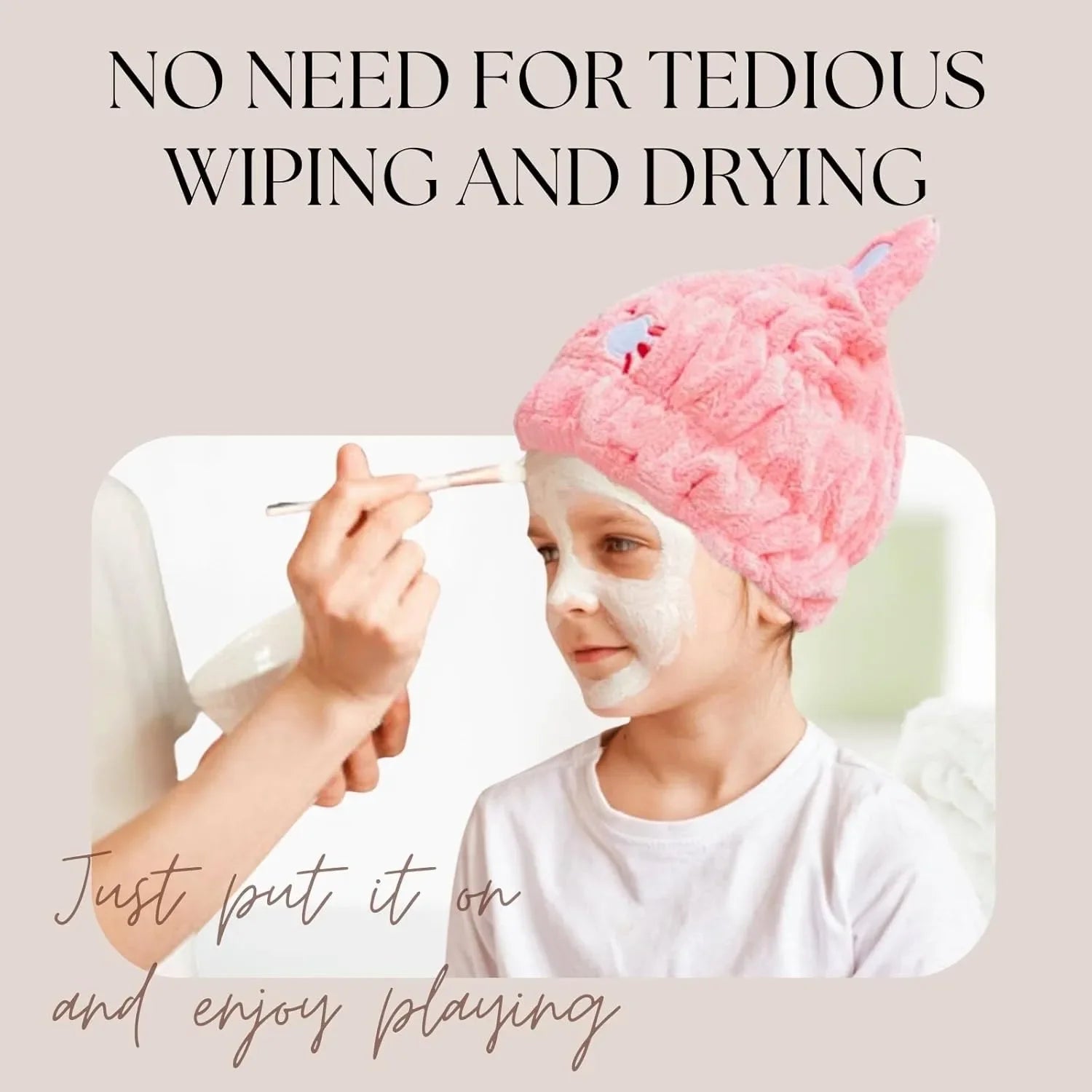 Microfiber Hair Towel Wrap for Kids, Pink Cat Dry Hair Cap Suck Water Towel