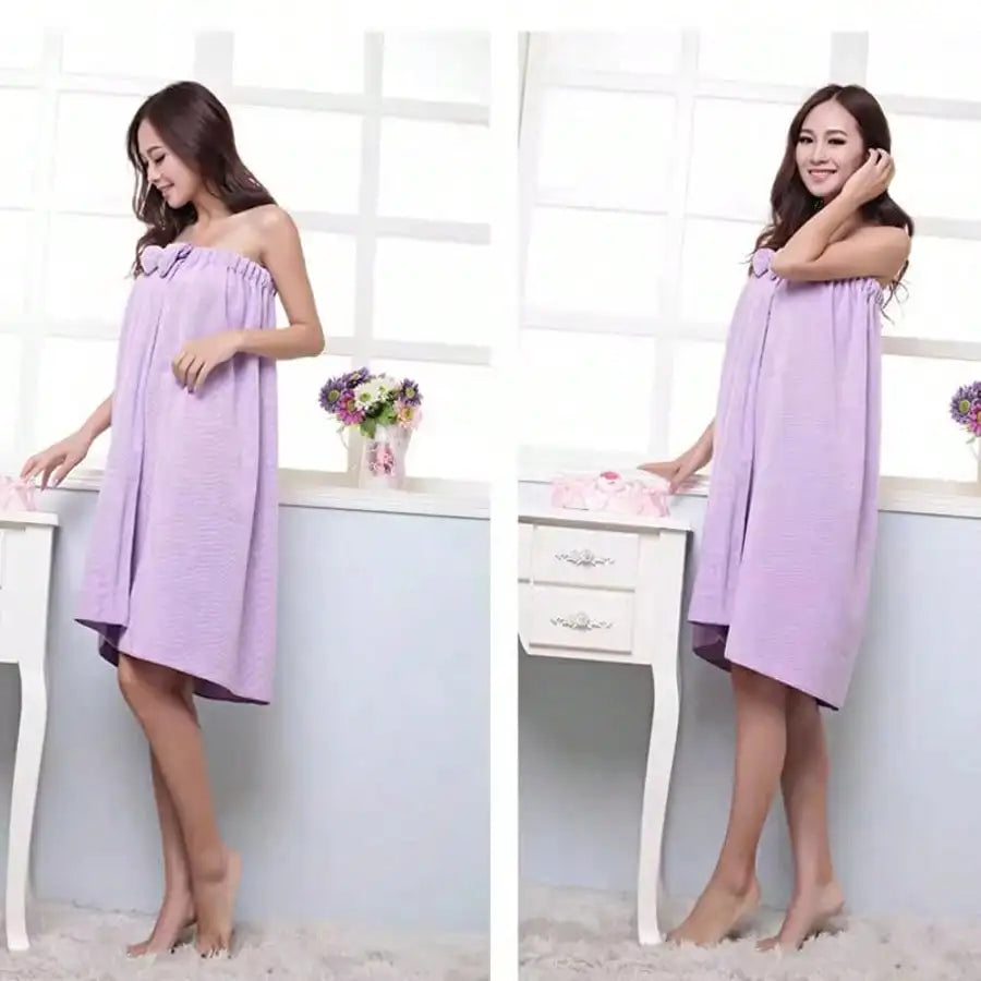 2-Piece Microfiber Bath Wrap Set Bowknot, Quick-Dry Hair Turban & Skirt