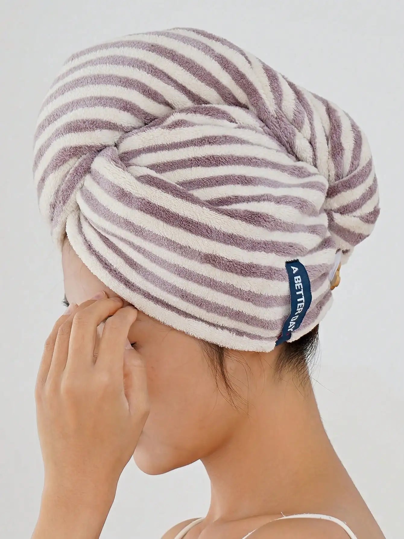 Black Microfiber Hair Drying Turban Cap for Women - Soft Absorbent Towel