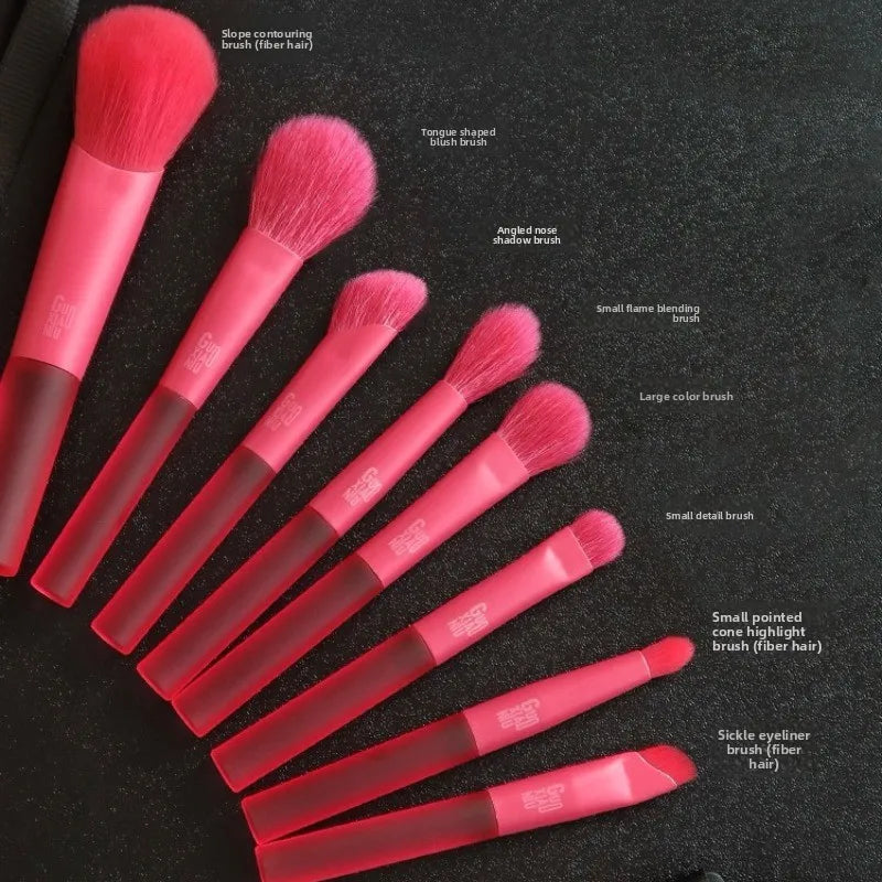Goat Hair Red Color Makeup Brushes Set Cosmetic Powder Eye Shadow Blush